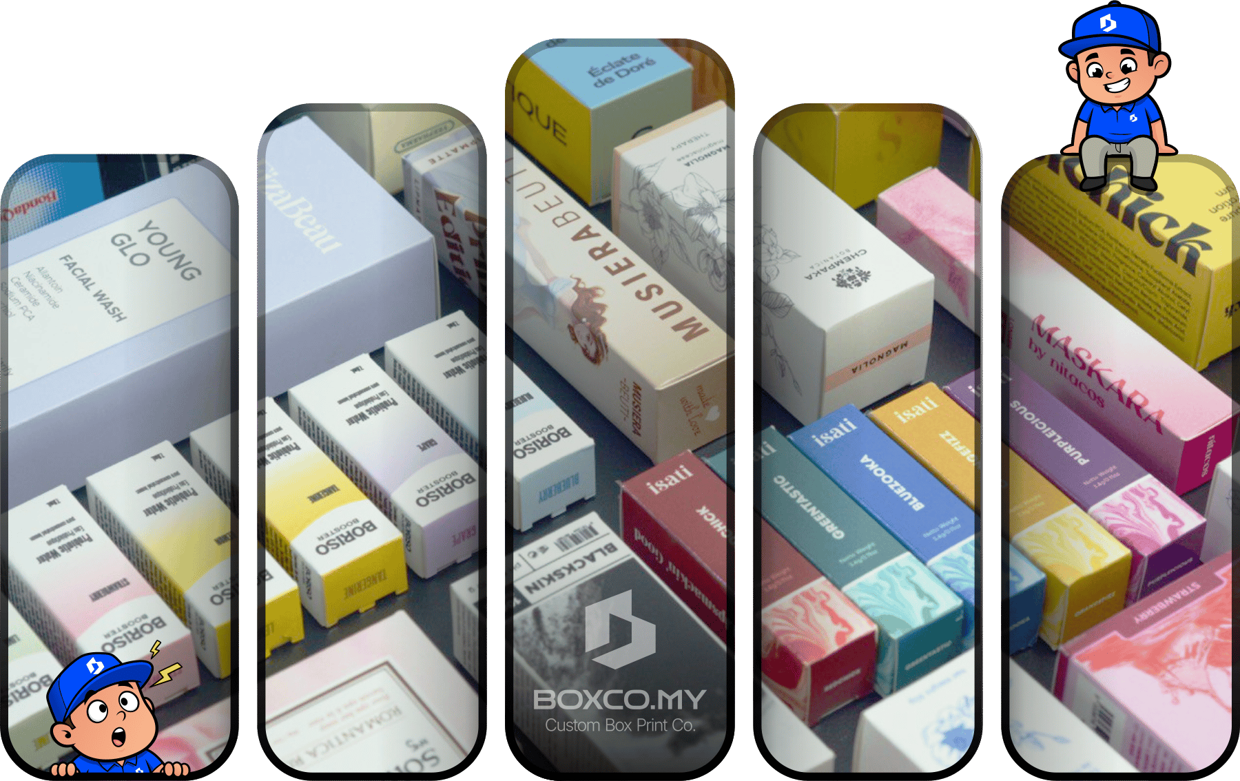 Koleksi kotak custom BOXCO — cetak kotak packaging pelbagai struktur dan finishing