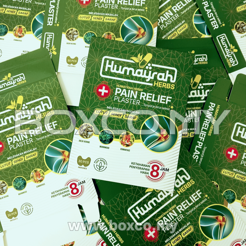 Cetak kotak healthcare pain relief patch custom box printing malaysia by BOXCO Malaysia
