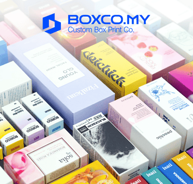 A showcase of various custom printed boxes and cetak kotak including cosmetic, skincare, food, and gift boxes.