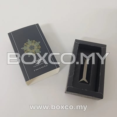 black 3ml fragrance sample sliding drawer box open