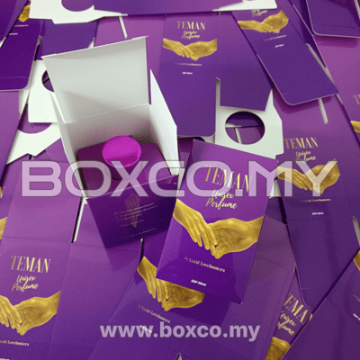 Cetak kotak minyak wangi perfume purple custom box printing malaysia by BOXCO Malaysia