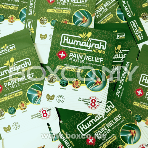 custom healthcare pain relief patch box printing malaysia by BOXCO